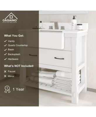 36-Inch Solid Wood Bathroom Vanity with Quartz Bullnose Top and Ceramic Basin