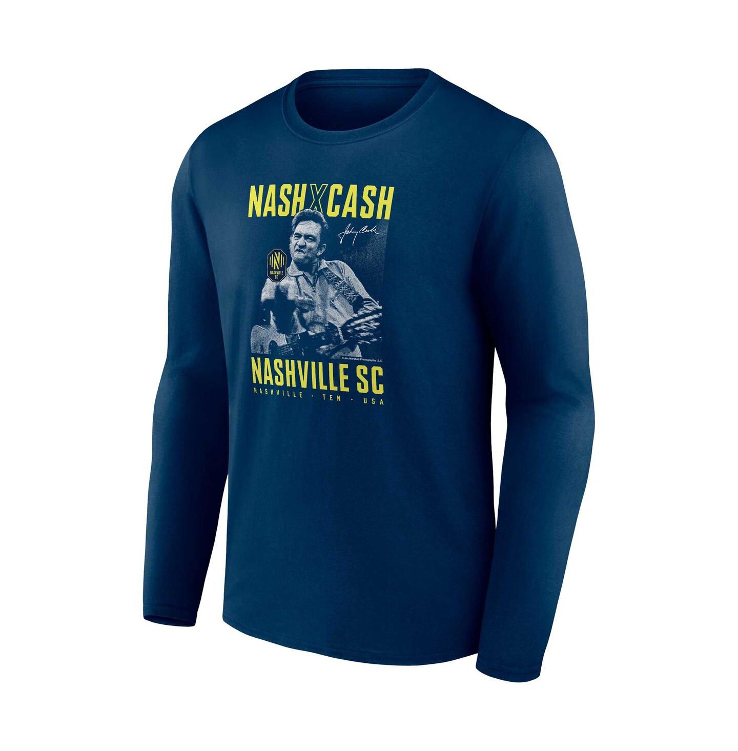 Мужская футболка Fanatics Navy Nashville SC Johnny Cash Finger Long Sleeve — фото 2
