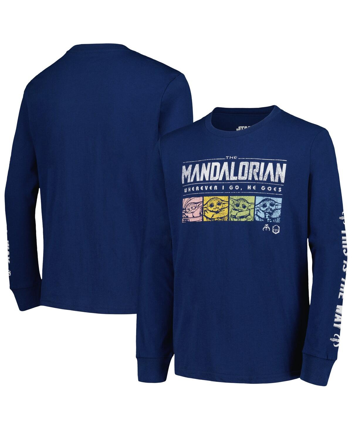 Mad Engine Big Boys And Girls The Mandalorian Baby Yoda Retro Pop Long Sleeve T-shirt In Blue