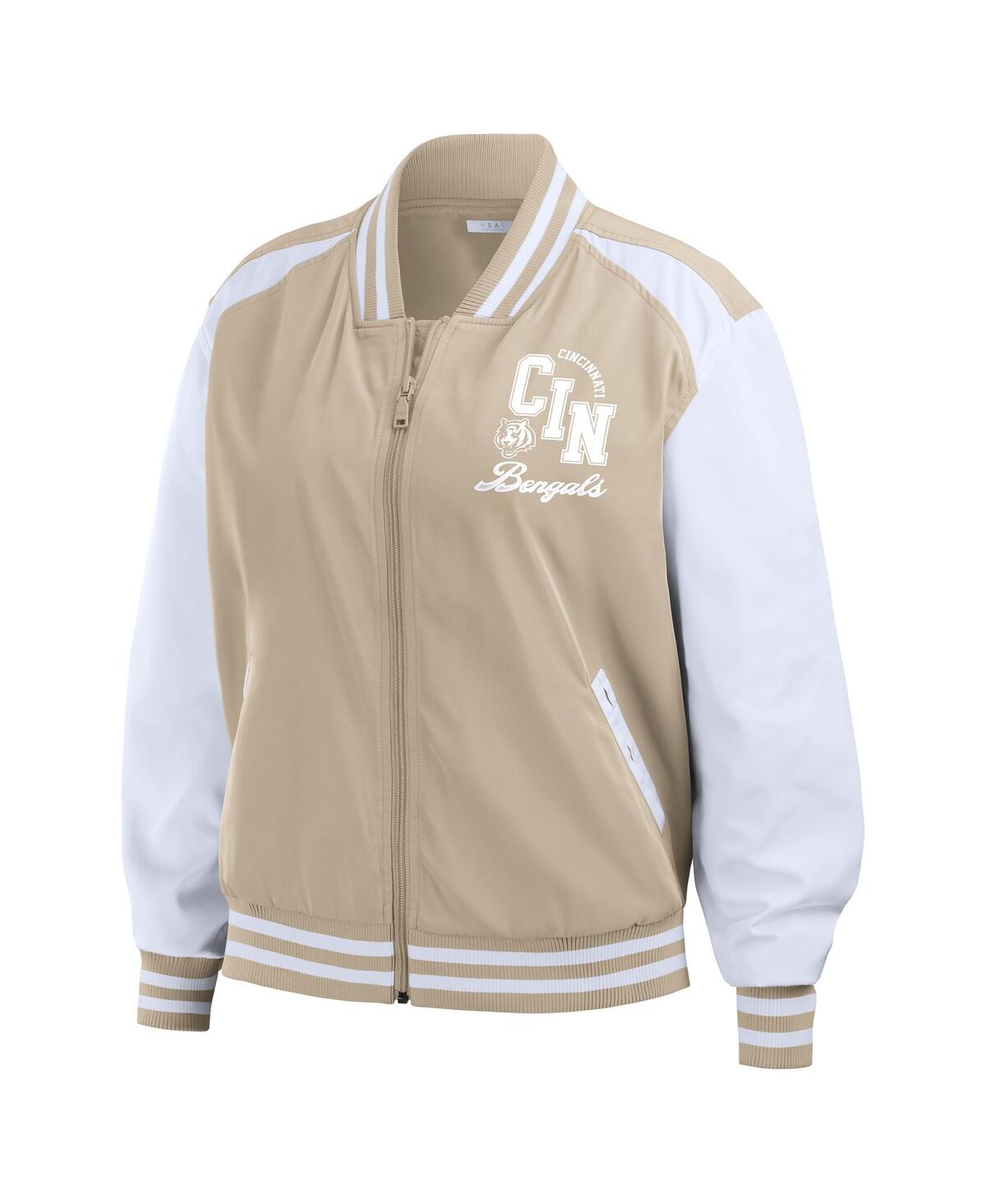 Wear By Erin Andrews Tan Cincinnati Bengals Tonal Full-zip Bomber Jacket In Brown