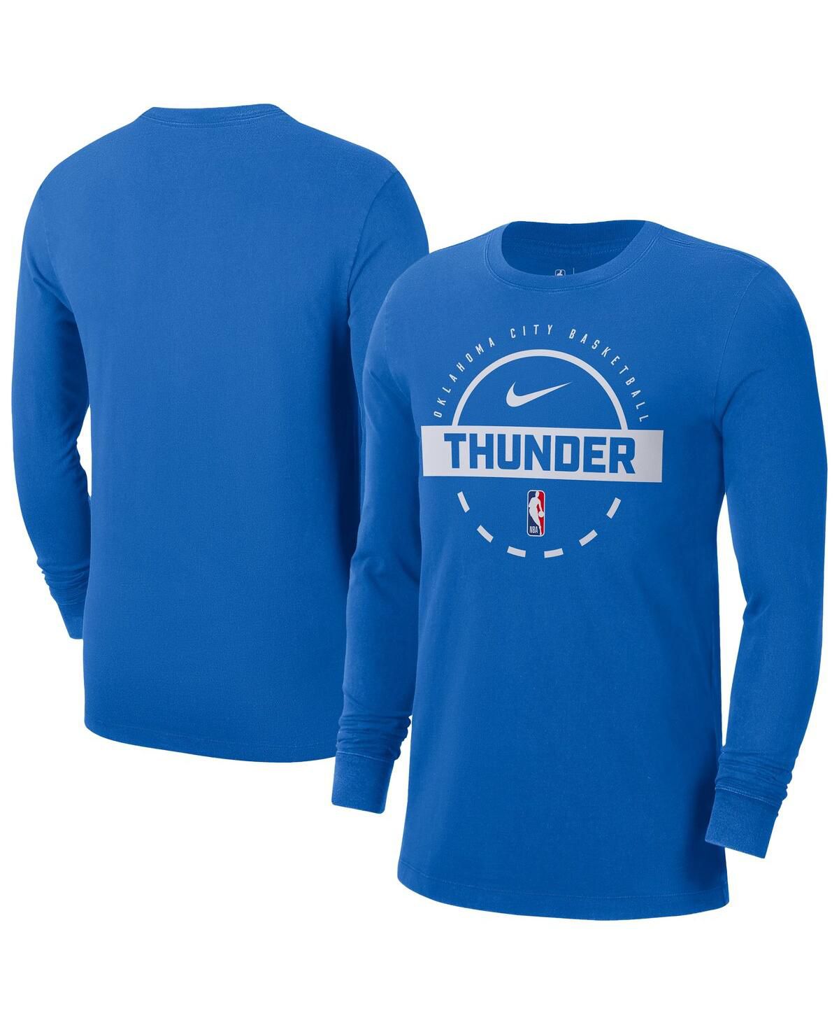 Мужская синяя тренировочная футболка Oklahoma City Thunder Authentic с длинным рукавом синего цвета