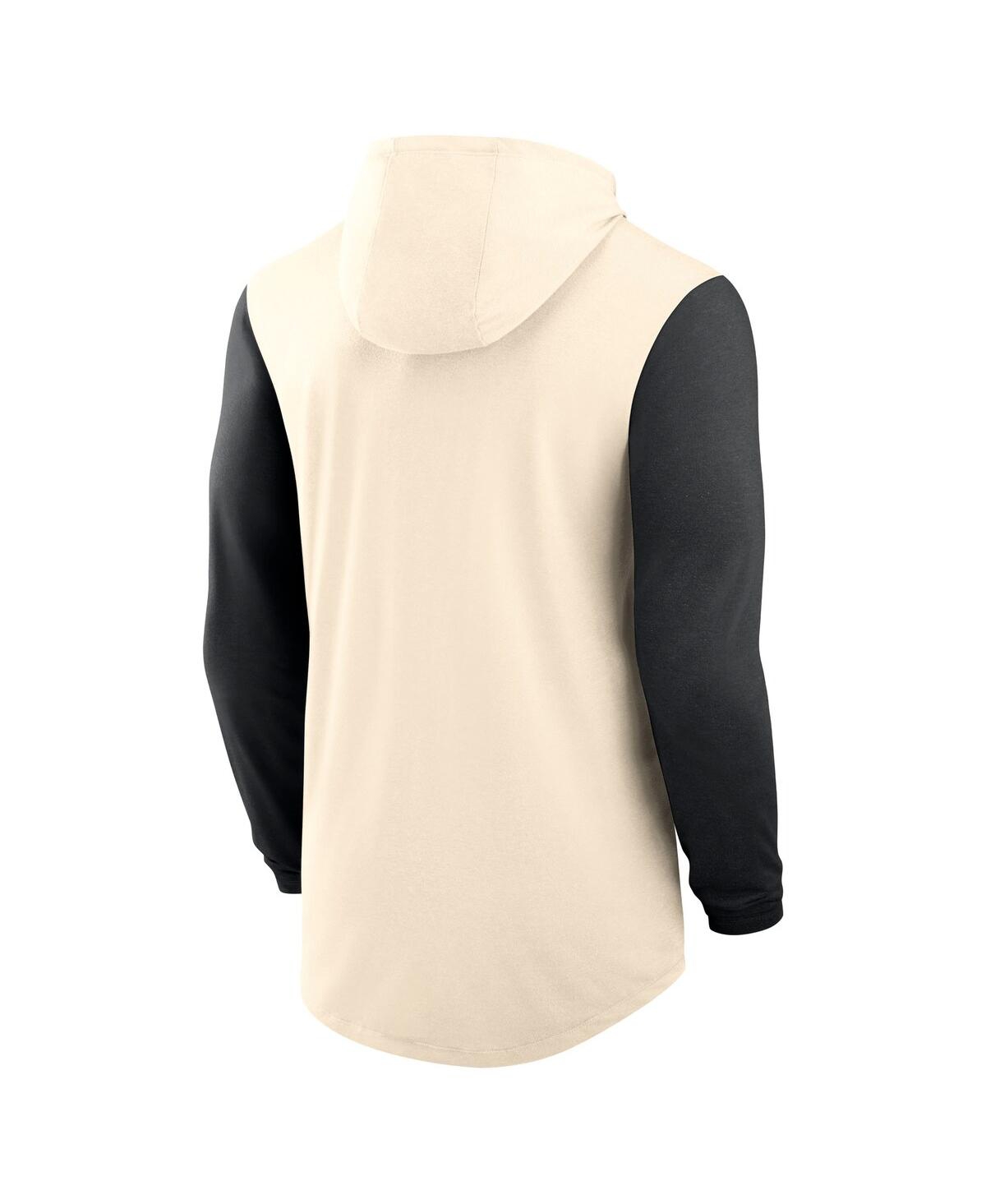 Nike Men's Natural/black Oklahoma Sooners Legacy Color-block Tri-blend Performance Long Sleeve Hoodie T-s In Neutral
