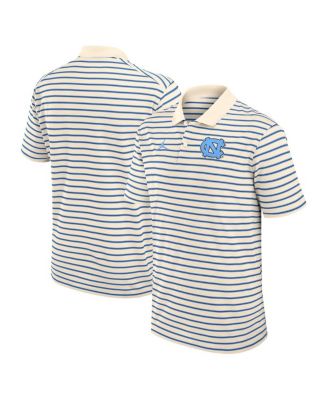 Jordan - Men's Tan/Carolina Blue North Carolina Tar Heels Striped Primary Logo Performance Polo Shirt
