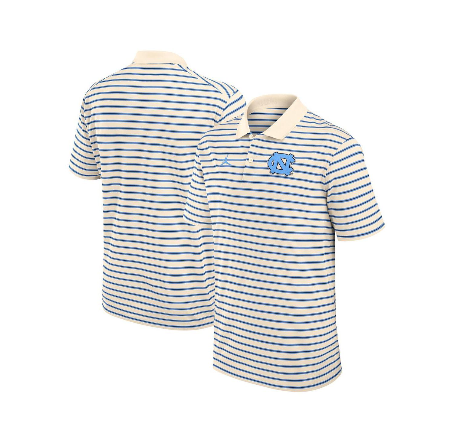 Men's Tan/Carolina Blue North Carolina Tar Heels Striped Primary Logo Performance Polo Shirt