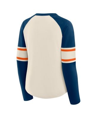 Women's Cream/Navy Chicago Bears Hometown Gridiron Hero Raglan Lace-Up V-Neck Long Sleeve T-Shirt
