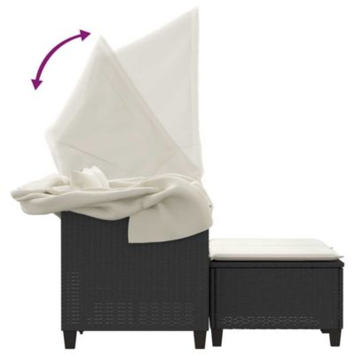 Garden Sofa Black PE Rattan 2-Seater Adjustable Armrests