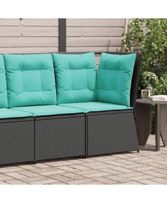 Patio Sofa Black PE rattan Compact Adjustable Feet Patio Sofa