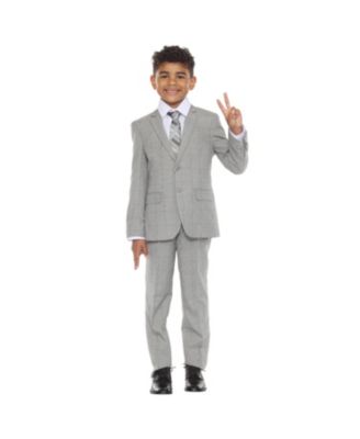 Little Boys 5 Piece Windowpane Suit,Vest,Pants,Shirt and Tie Set