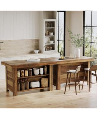 55 Inches Kitchen Island with Storage, 3-Tier Farmhouse Wooden Stationary Island Table