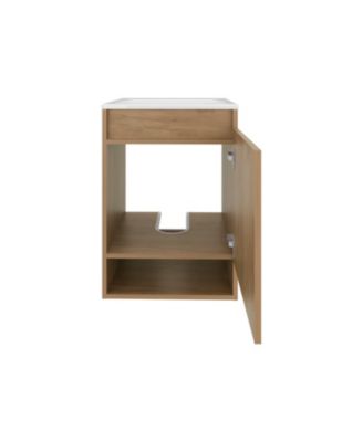 Wright Wall-Mounted Bathroom Vanity with Sink, 2 Doors, Open Shelf, Integrated Basin, Natural Oak