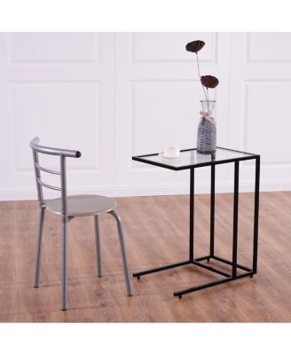 Coffee Tray Side Sofa End Table Ottoman Couch Stand TV Lap W/Glass Top