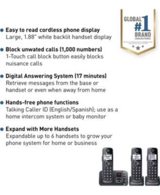 DECT 6.0 Expandable Cordless Phone System with Answering Machine and Call Blocking - 3 Handsets - Metallic Black