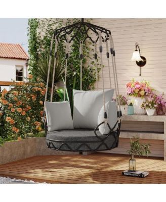 Gray Outdoor Hanging Swing Chair with 8 Inch Waterproof Cushion