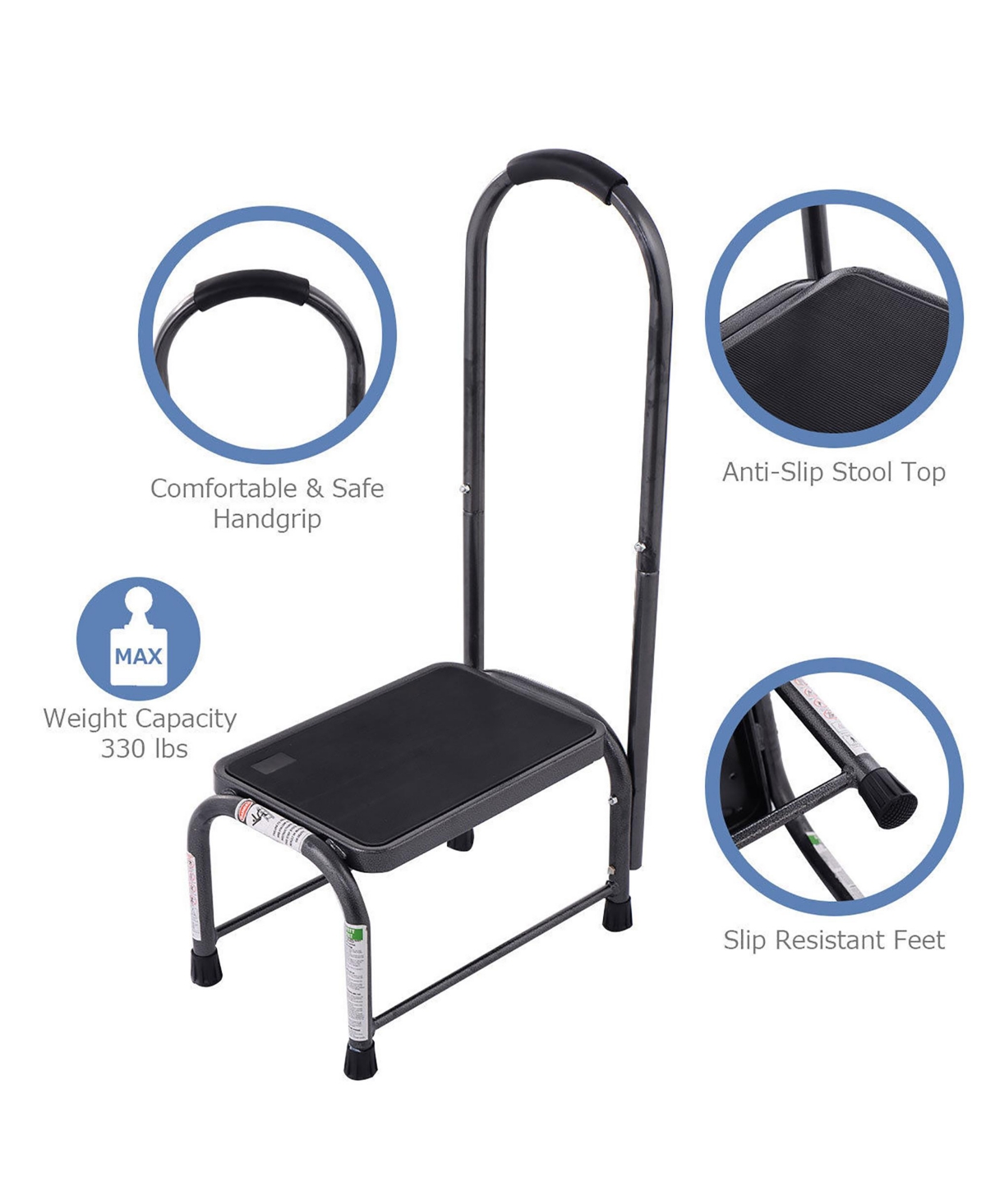 Costway Non-Slip Handy Support Step Stool w/ Handle 330 Lbs Load Capacity Kitchen Safety