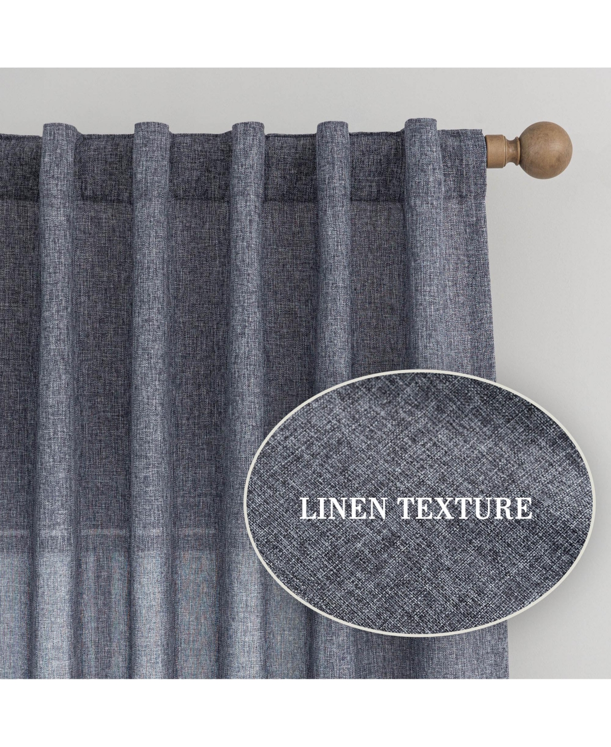 Awesome Home Faux Linen Texture Light Filtering Back Tab Curtains, Semi Sheer Farmhouse Window Curtains (2 Panels), 52"x84"