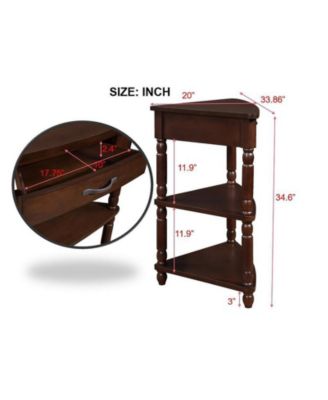 33.8" Wood Corner Cabinet Side Table with 3 Tier Solid Wood Legs