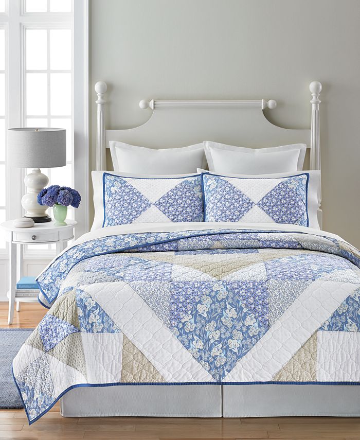 Martha Stewart Collection CLOSEOUT! 100 Cotton Blue Meadow Collector's Reversible Twin Quilt