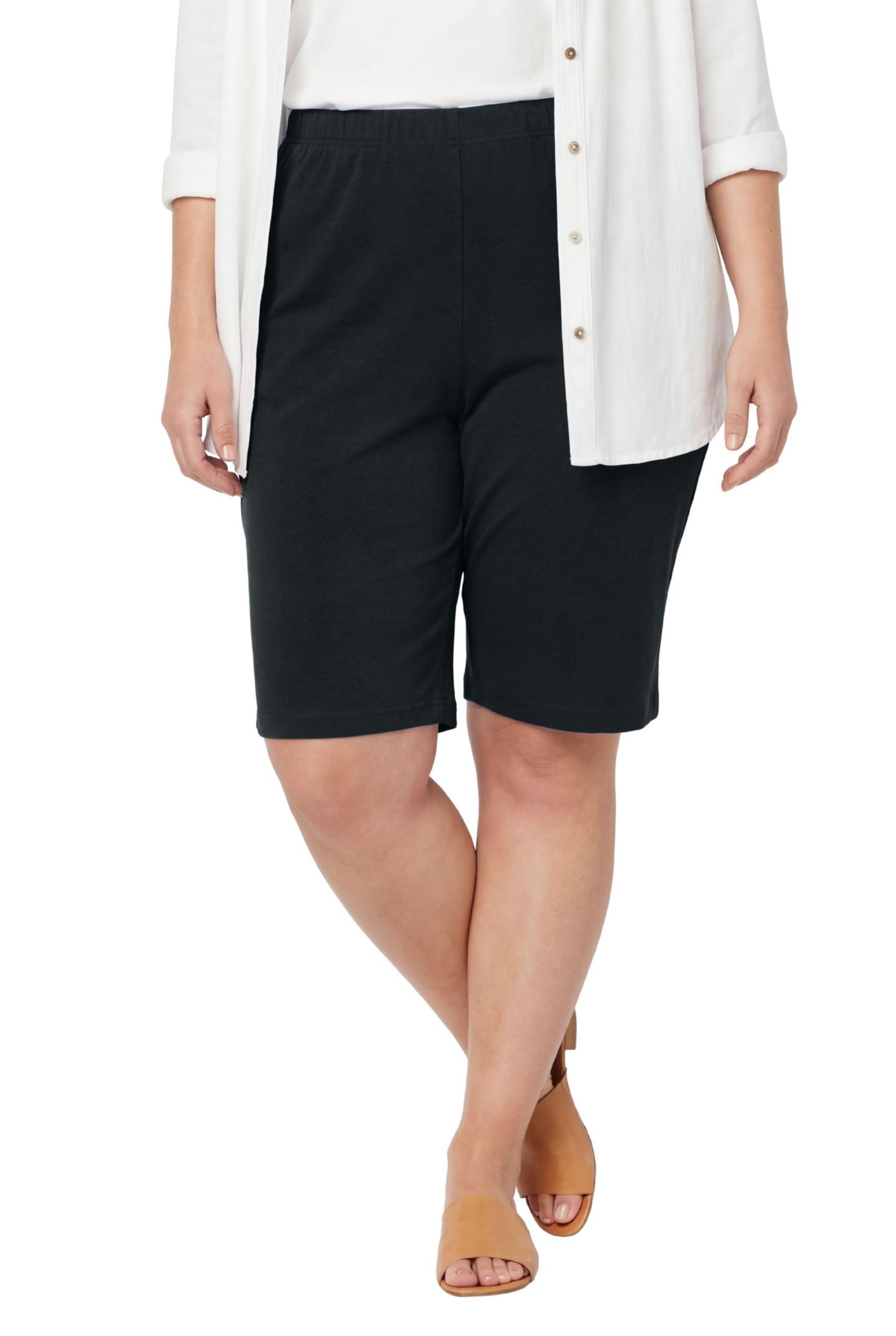 Женские шорты Woman Within Plus Size 7-Day Knit Bermuda, цвет: Чёрный — фото 1
