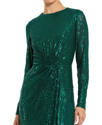 Women's Sequin Long Sleeve High Neck Column Gown