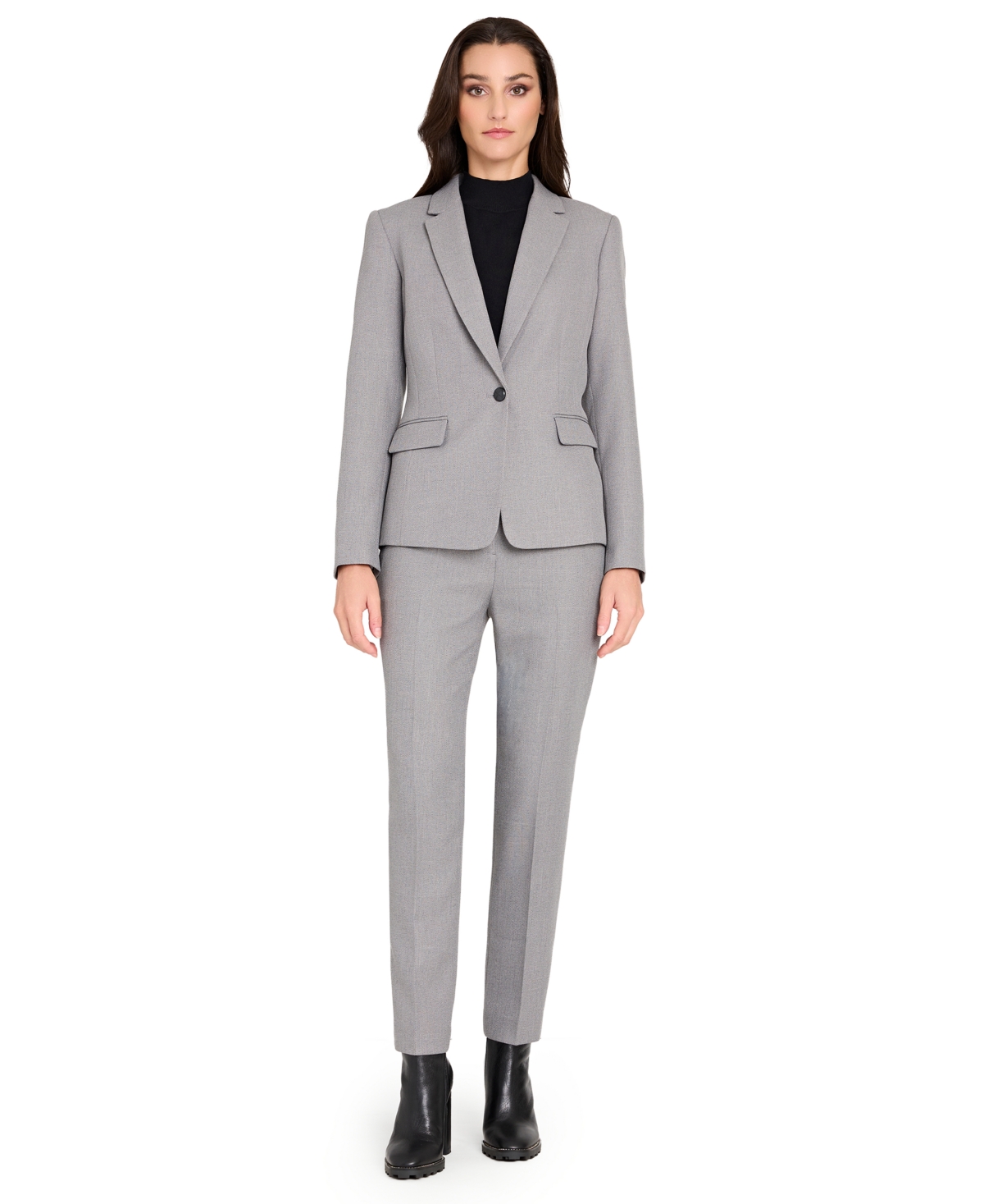 Tahari Asl Women's Herringbone Peak Lapel Blazer, Regular And Petite In Gray