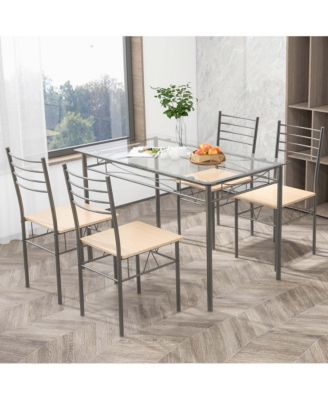 5 Piece Dining Set Table and 4 Chairs Glass Top Kitchen Breakfast Furniture