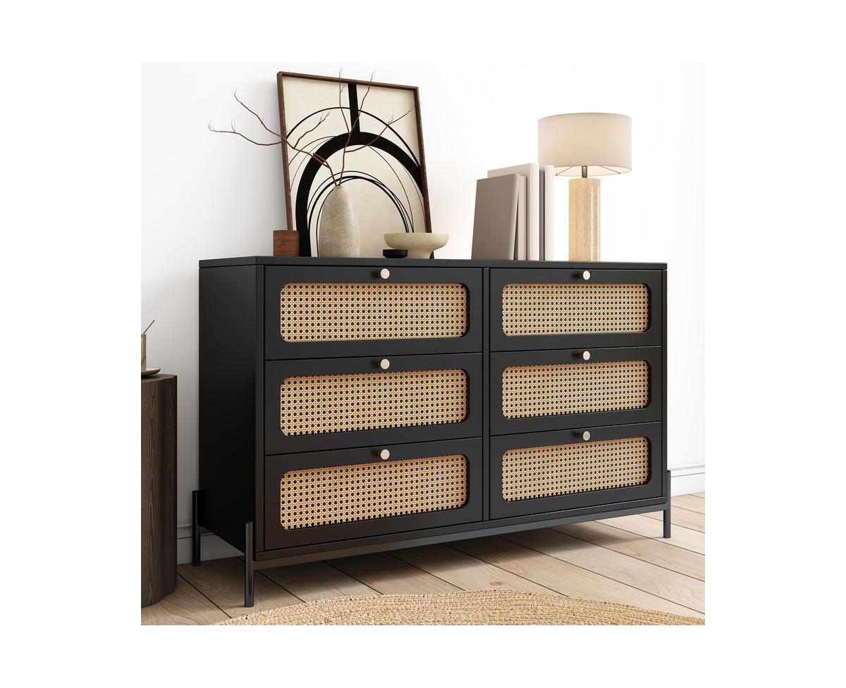Casainc Rattan Wood Closet 6-Drawer Dresser Wood Storage Cabinet