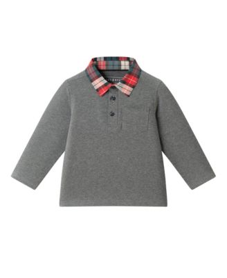 Infant Boys Grey Polo w/Plaid Collar & Twill Pull On Pant