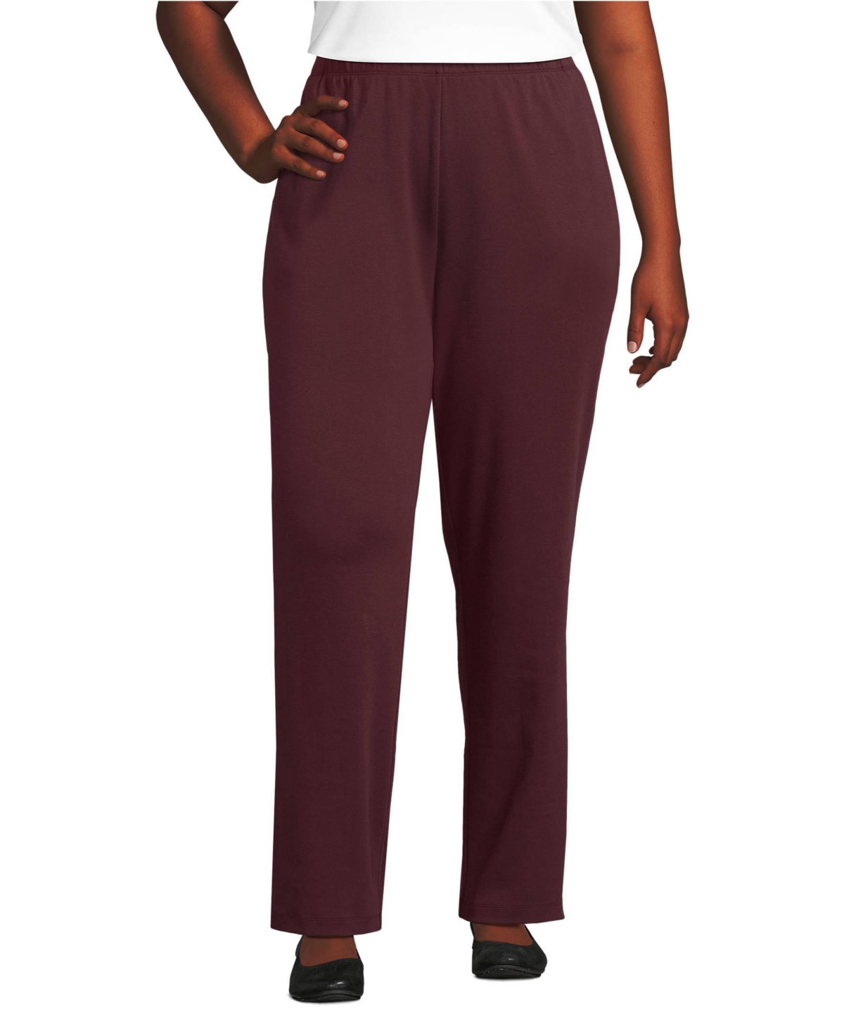 Lands' End Women's Sport Knit High Rise Pants - Lush burgundy