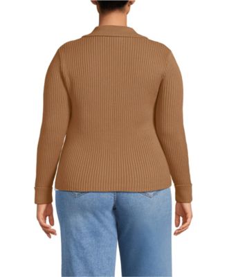 Women's Plus Size Drifter Ribbed Collared Blazer Sweater