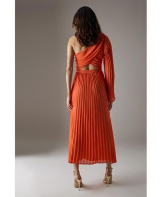 Chiffon One Shoulder Cut Out Midi Dress