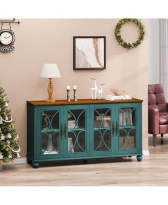 4-Door Storage Cabinet with Tempered Glass Doors