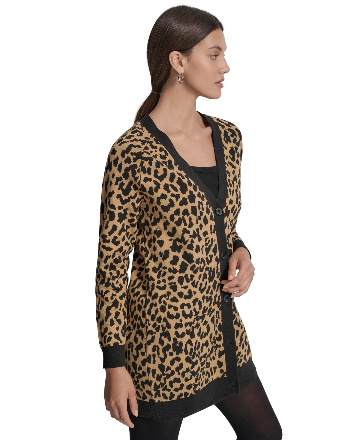 Dkny Jeans Women's Cheetah Print Long Sleeve Cardigan Sweater In Neutral