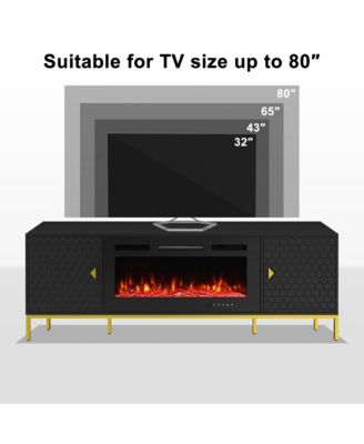 70 inches MDF TV Stand with 36 inches Fireplace and Storage Cabinets