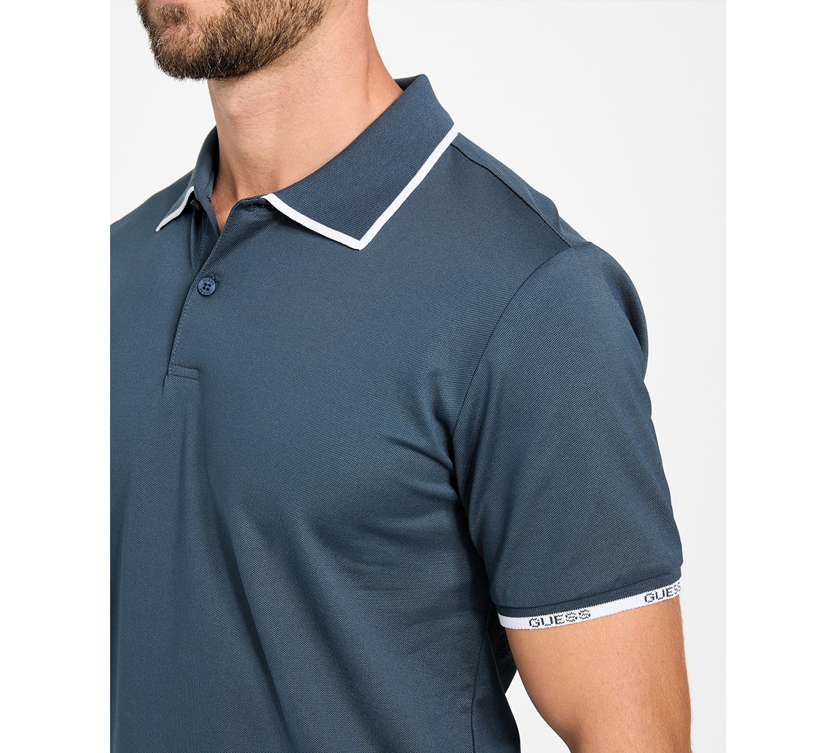 Guess Men's Short Sleeve Paul Pique Tipping Polo Shirt In Blue