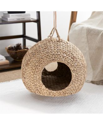 Woven Wicker Round Cat Bed Cave with Handles 18"x18"x18"