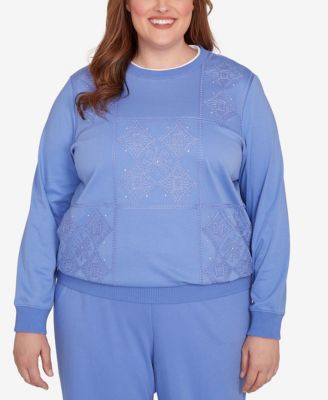 Plus Size Casual Vibe Embroidered Patchwork Long Sleeve Top