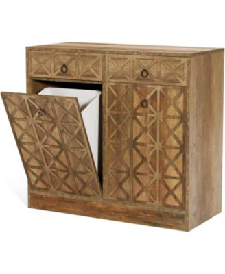 Modern Kitchen Island with Double Tilt-Out Trash Cabinet, 13 Gallon Fluted Storage Cabinet with 2 Drawers & Hidden Trash Bins, Rustic Brown