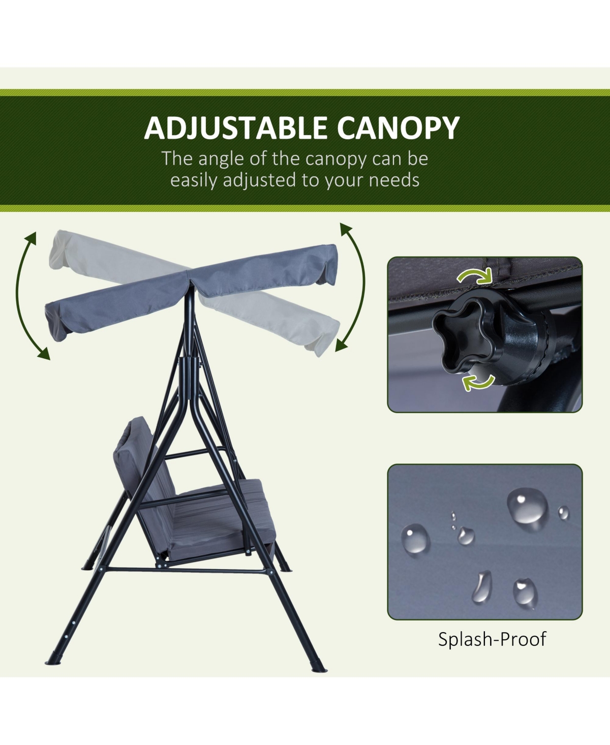 Outsunny Porch Swing Hammock Bench Chair, Steel 3-Seat