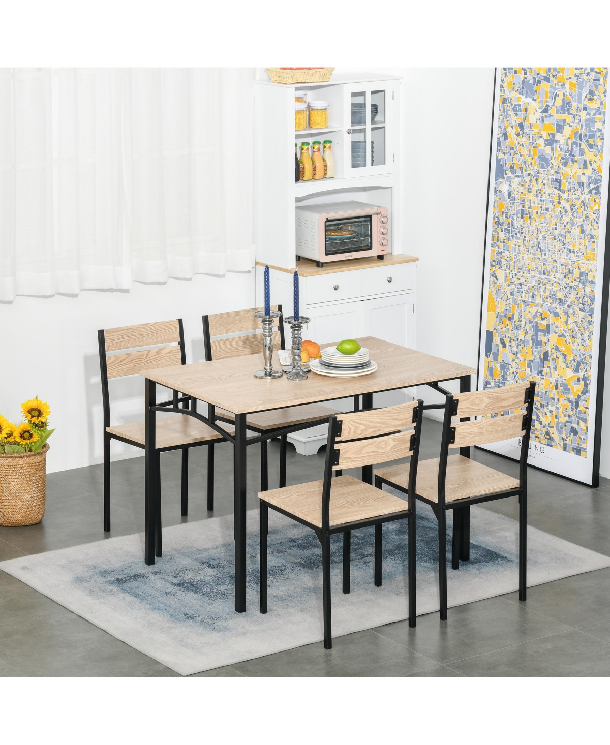 Homcom Rustic Industrial 5-Piece Dining Table Set Metal with 4 Chairs