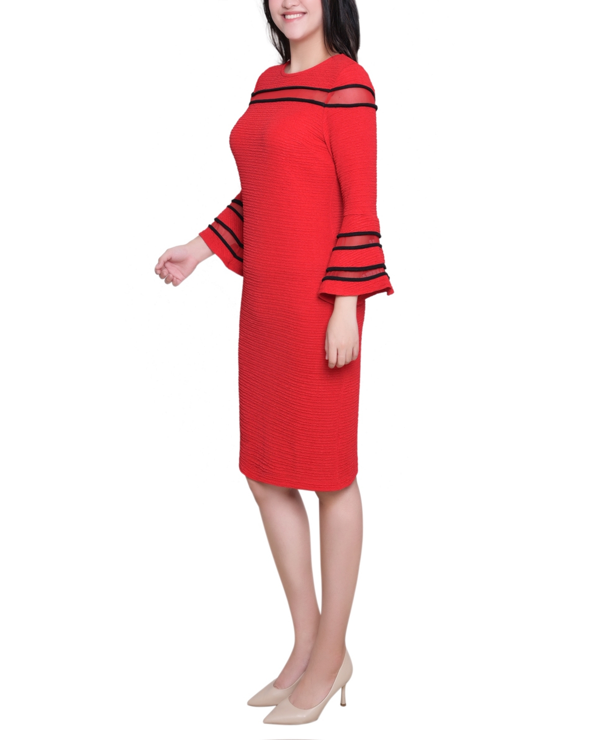 Ny Collection Women's Long Bell Sleeve Dress In Red