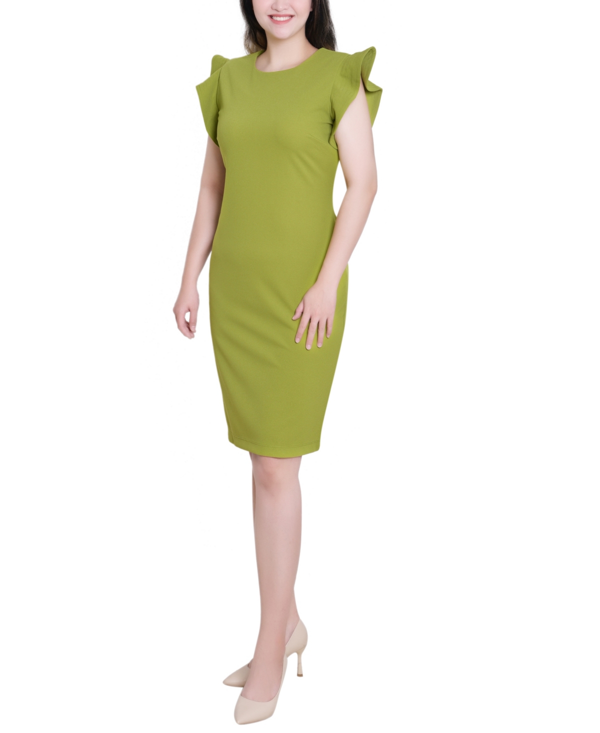 Ny Collection Women's Ruffle Sleeve Scuba Dress In Green