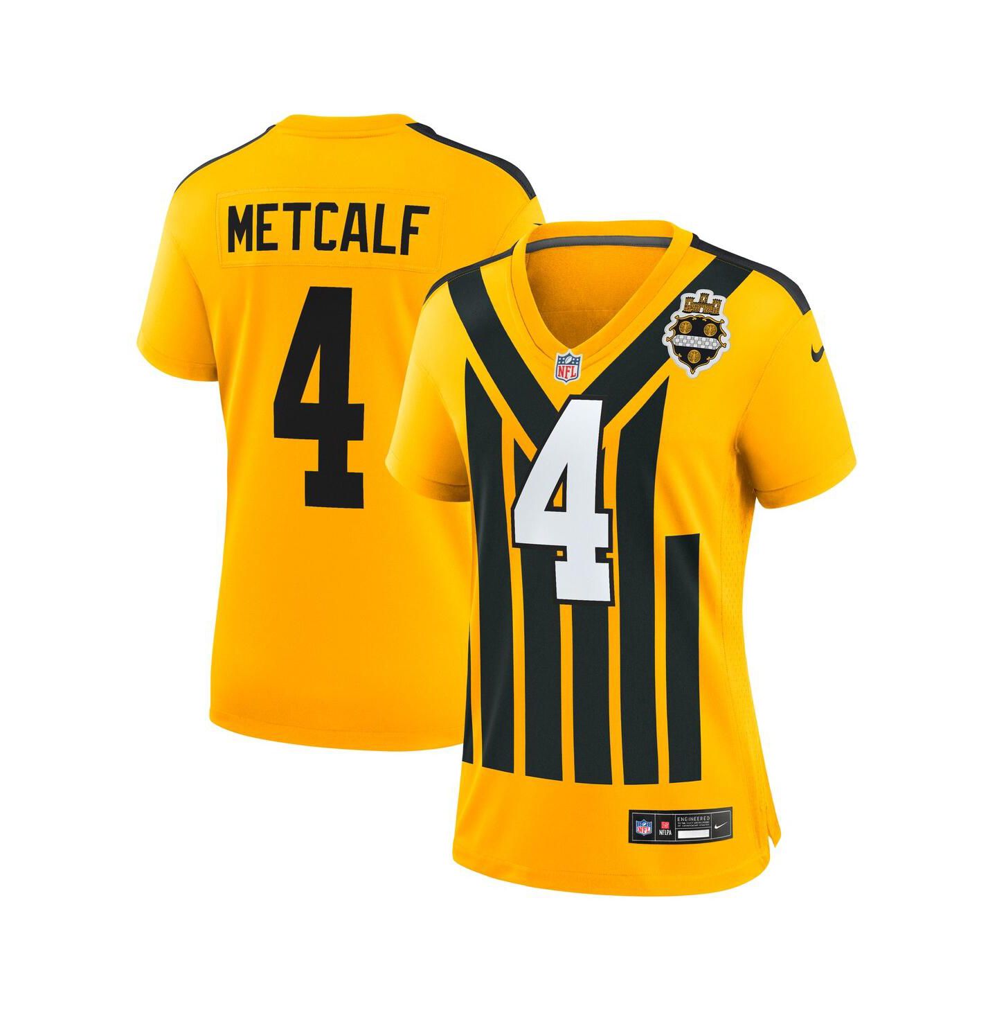 Женский топ Nike DK Metcalf Gold Pittsburgh Steelers Alternate 1933 Throwback Game Jersey — фото 1