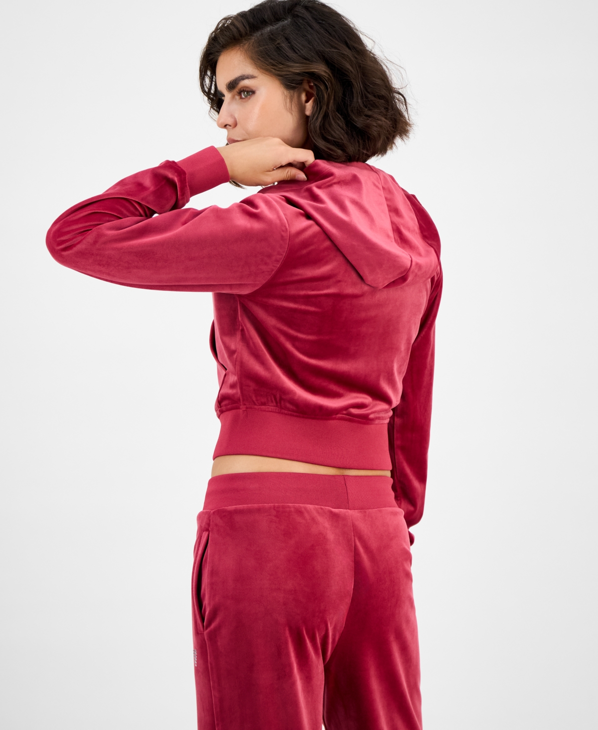 Guess Women's Couture Cropped Velour Hoodie In Red