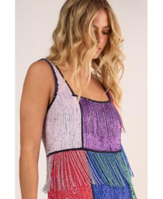 Women's Check Tassel Sequin Mini Dress