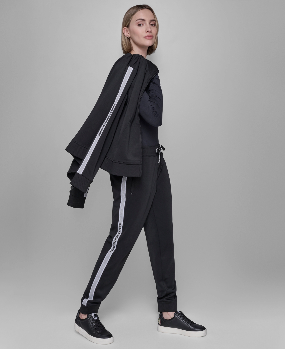 Karl Lagerfeld Petite Logo Detail Zip-up Jacket In Black