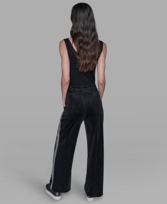 Petite Velour Rhinestone Trim Track Pant
