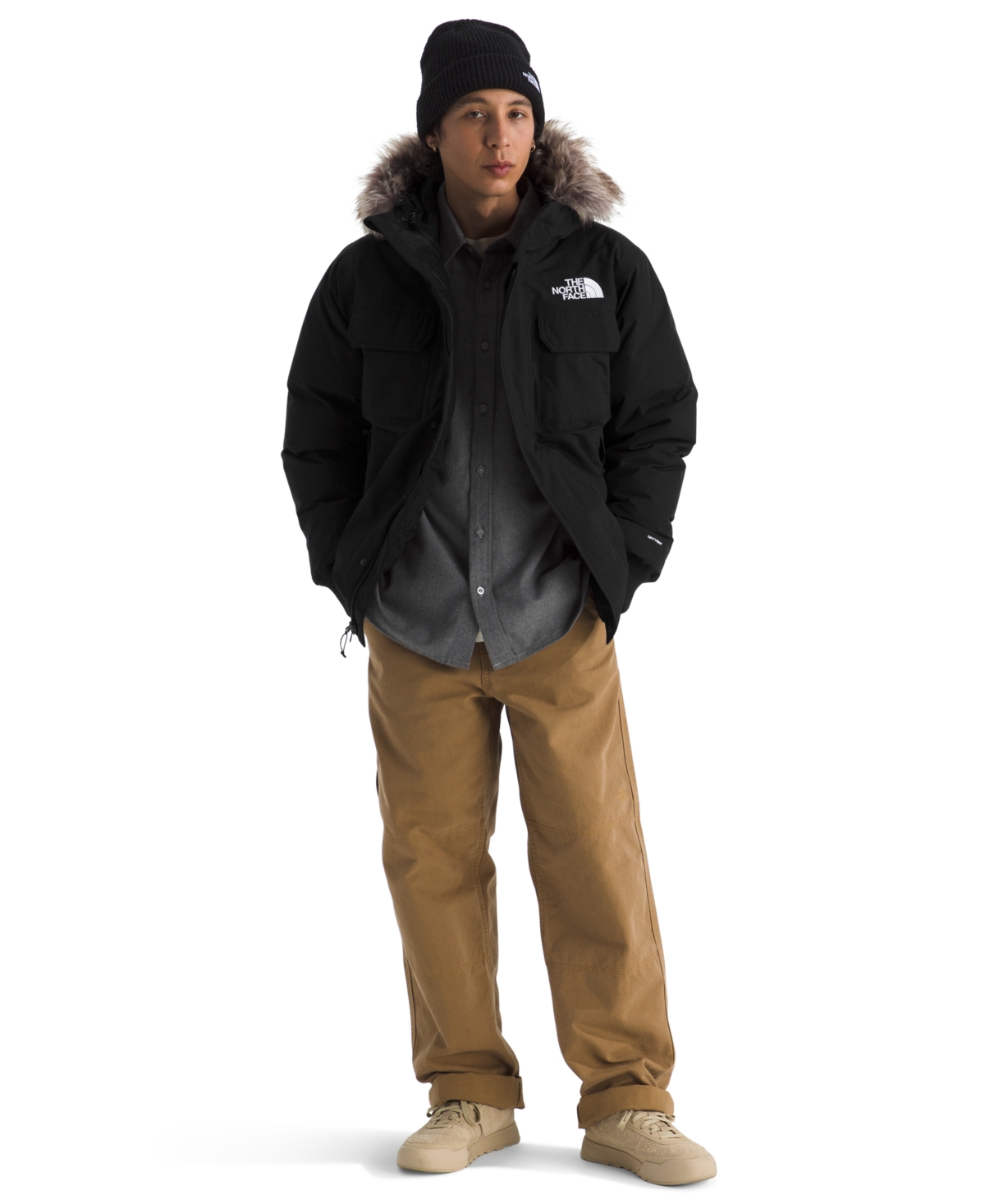 The North Face Mcmurdo Water Repellent 600 Fill Power Down Parka With Faux Fur Trim In Black