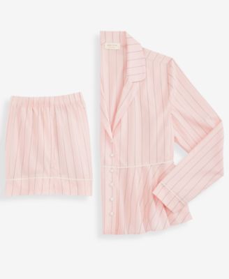 Women's Pin Stripe Romantic Flounce Short Pajama Set, Macy's Exclusive