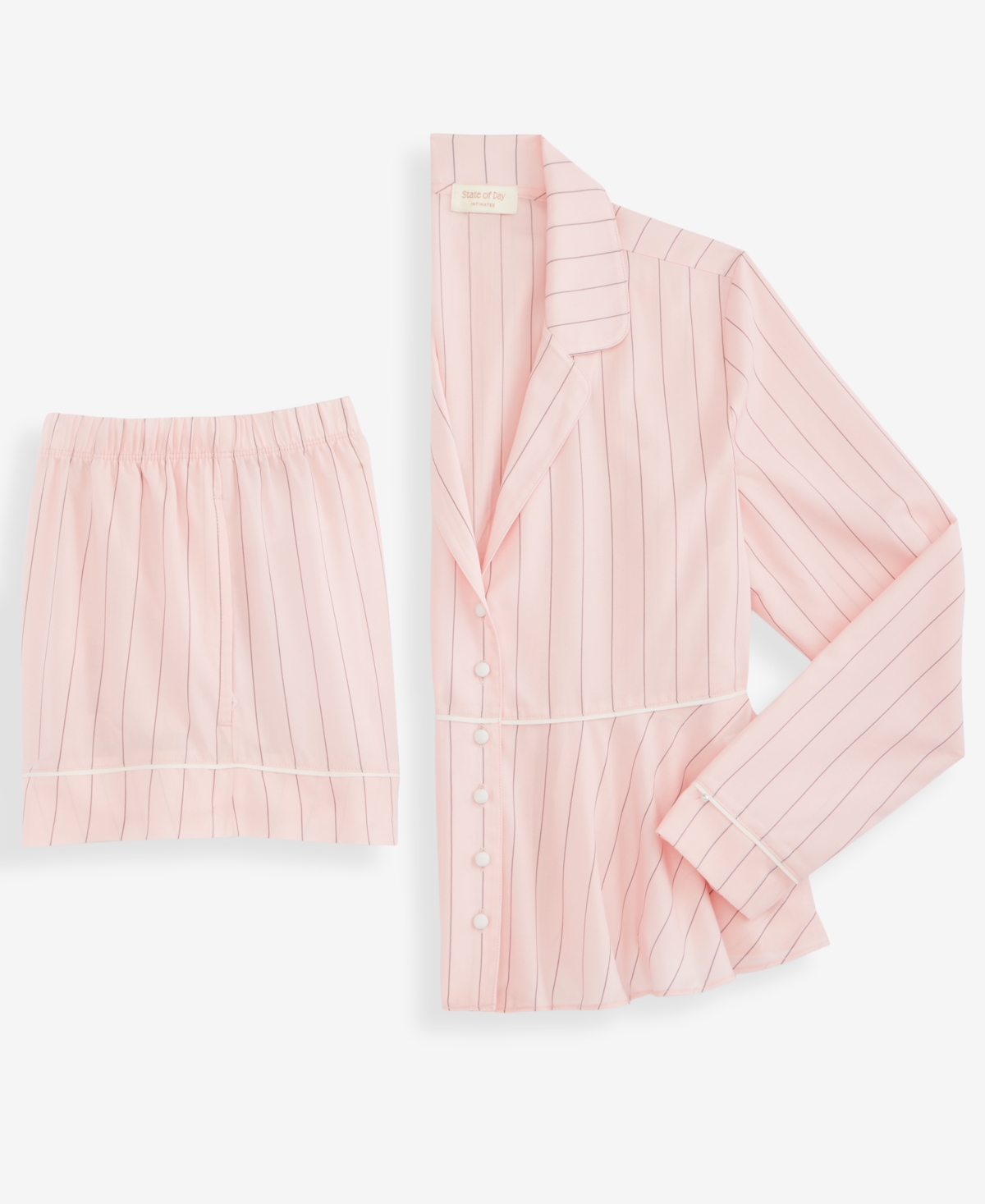 State Of Day Women's 2-piece Stripe Long-sleeve Top And Shorts Pajama Set, Macy's Exclusive In Pink