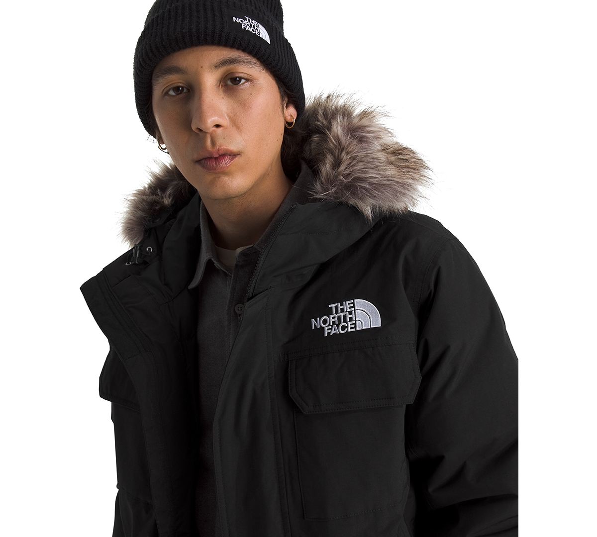 The North Face Mcmurdo Water Repellent 600 Fill Power Down Parka With Faux Fur Trim In Black